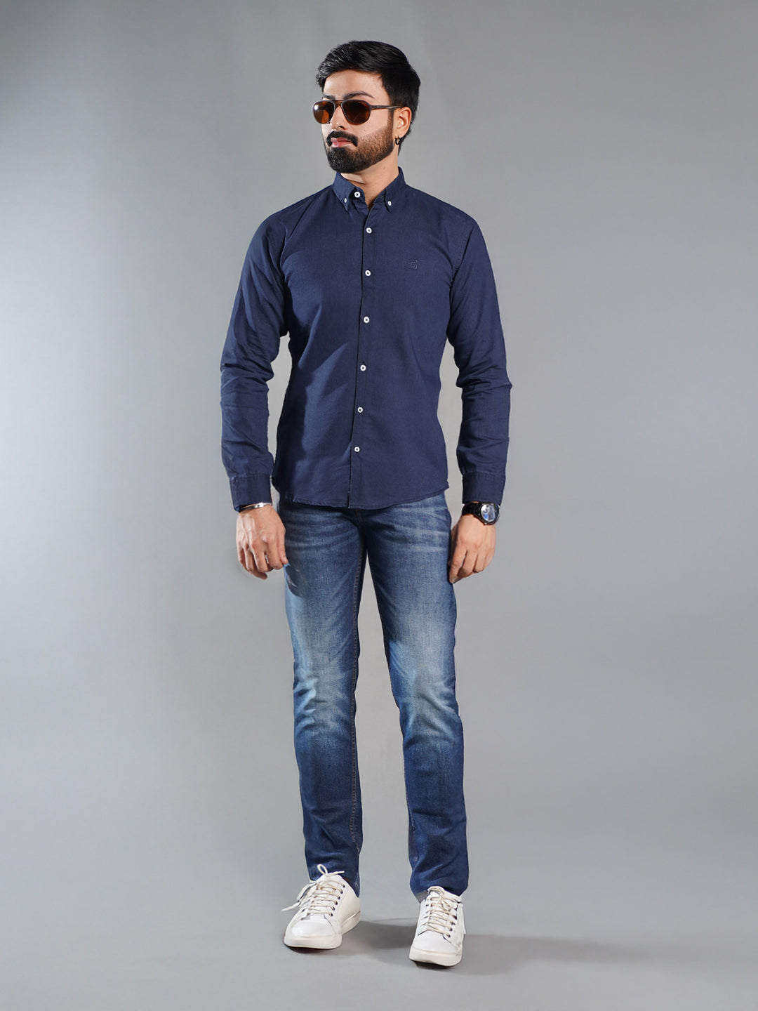 Dark Blue Button Down Denim Casual Shirt (CSD-028)