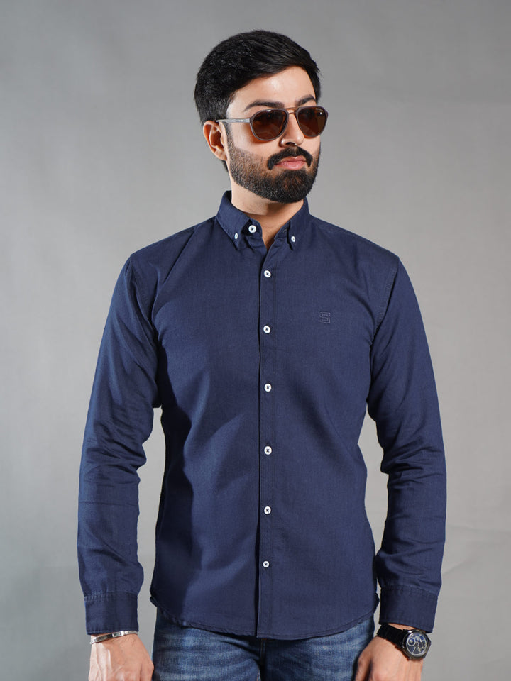 Dark Blue Button Down Denim Casual Shirt (CSD-028)