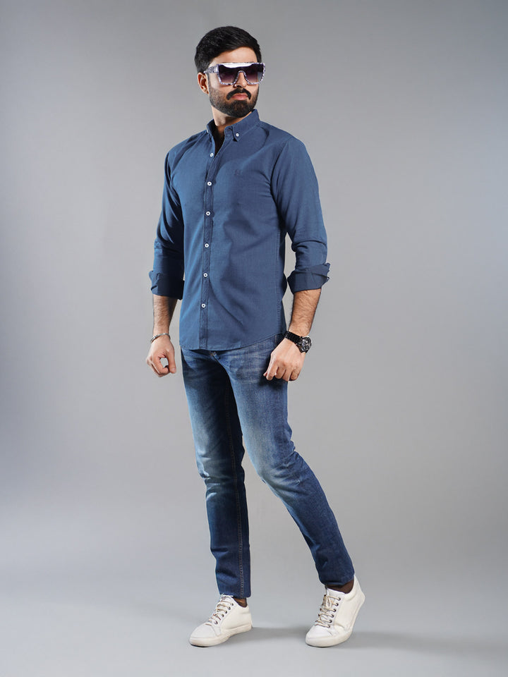 Light Blue Button Down Denim Casual Shirt (CSD-029)