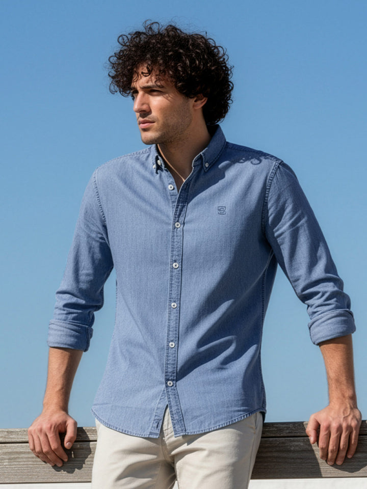 Blue Button Down Denim Casual Shirt (CSD-035)