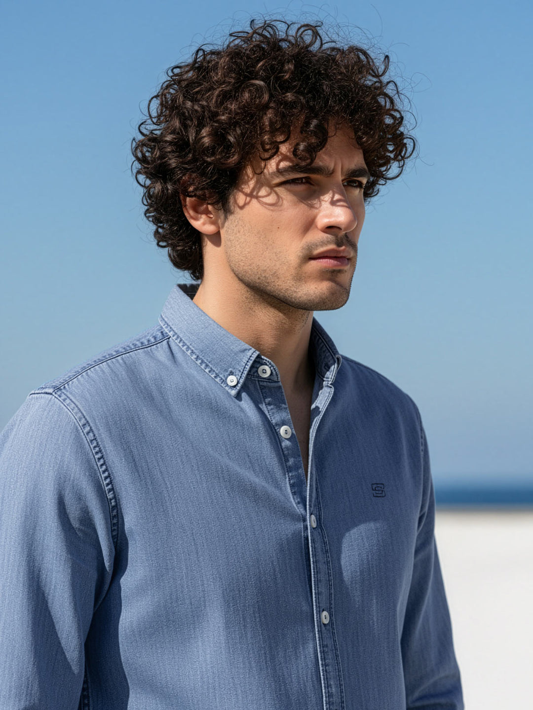 Blue Button Down Denim Casual Shirt (CSD-035)