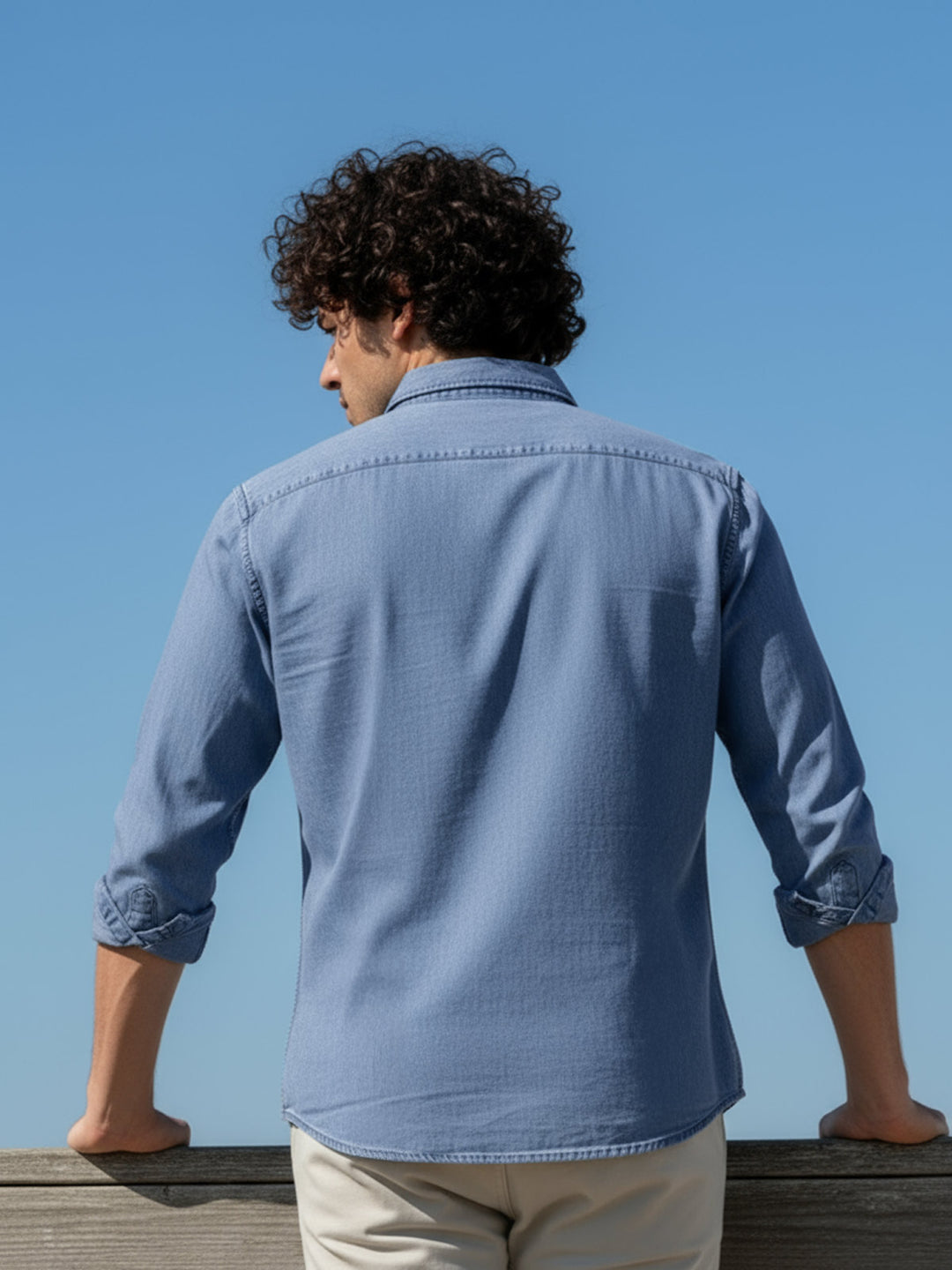 Blue Button Down Denim Casual Shirt (CSD-035)