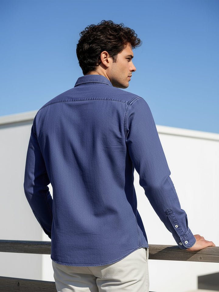 Mid Blue Button Down Denim Casual Shirt (CSD-036)