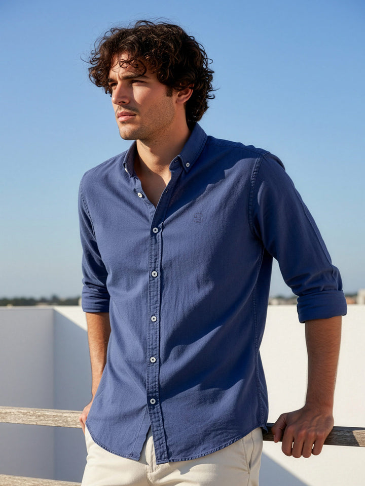Dark Blue Button Down Denim Casual Shirt (CSD-037)