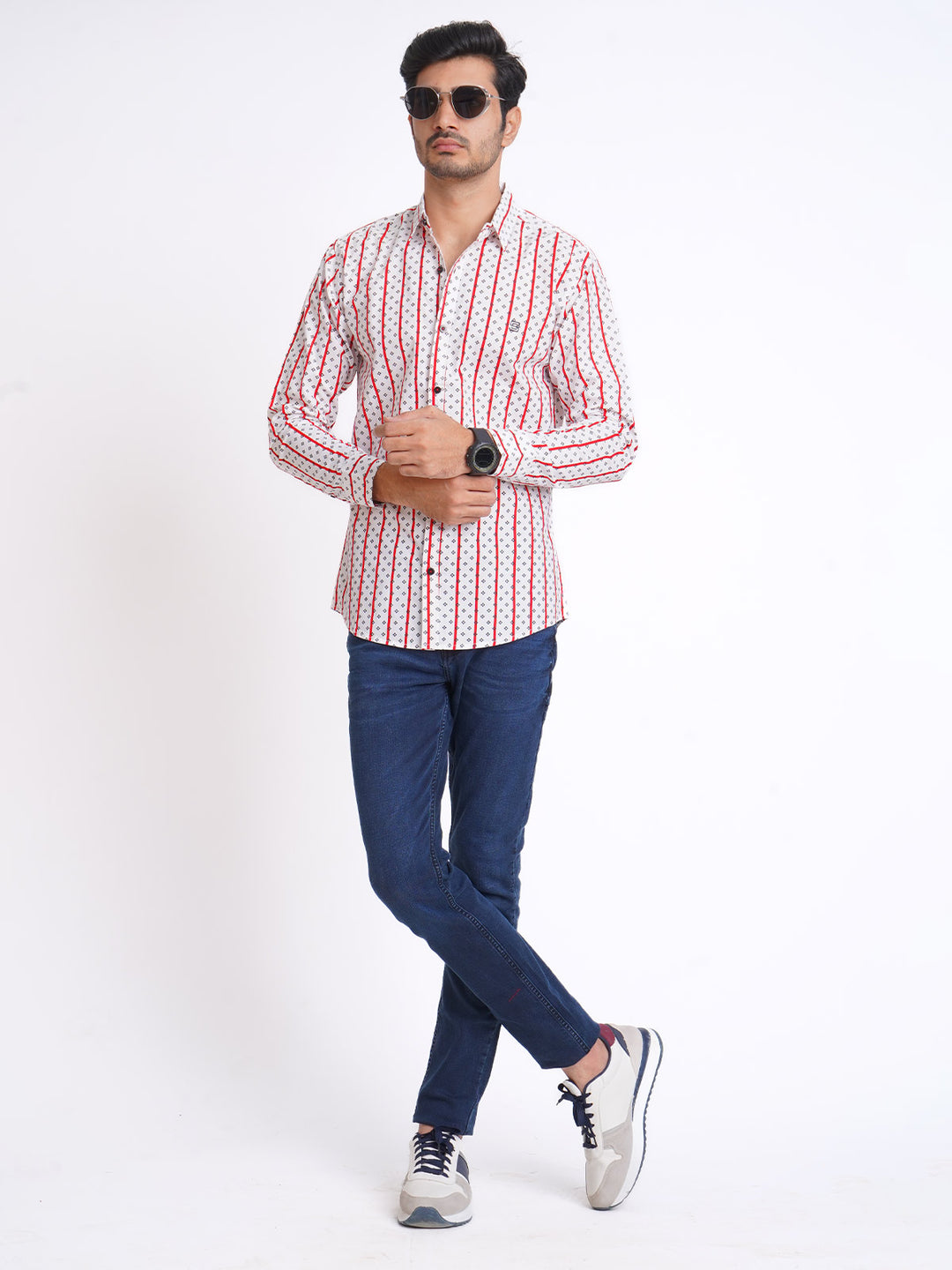 White & Red Designer Printed Casual Shirt (CSP-151)