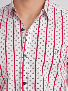 White & Red Designer Printed Casual Shirt (CSP-151)
