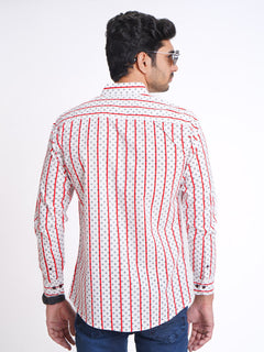 White & Red Designer Printed Casual Shirt (CSP-151)