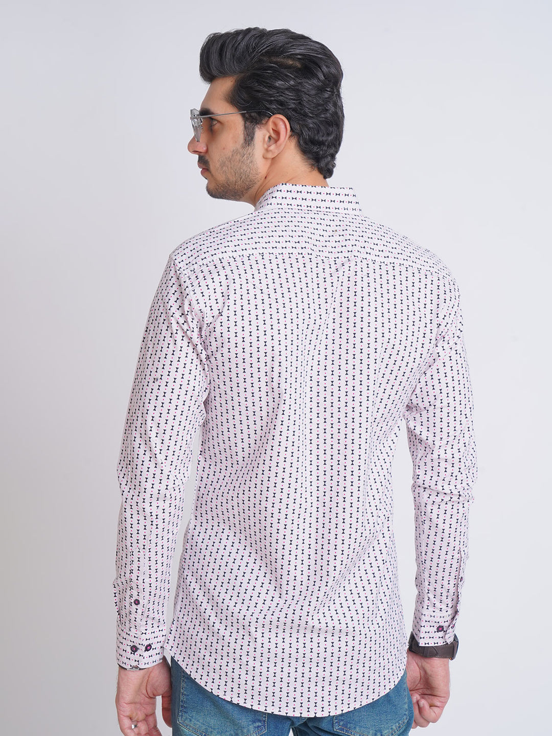 White & Black Designer Printed Casual Shirt (CSP-152)