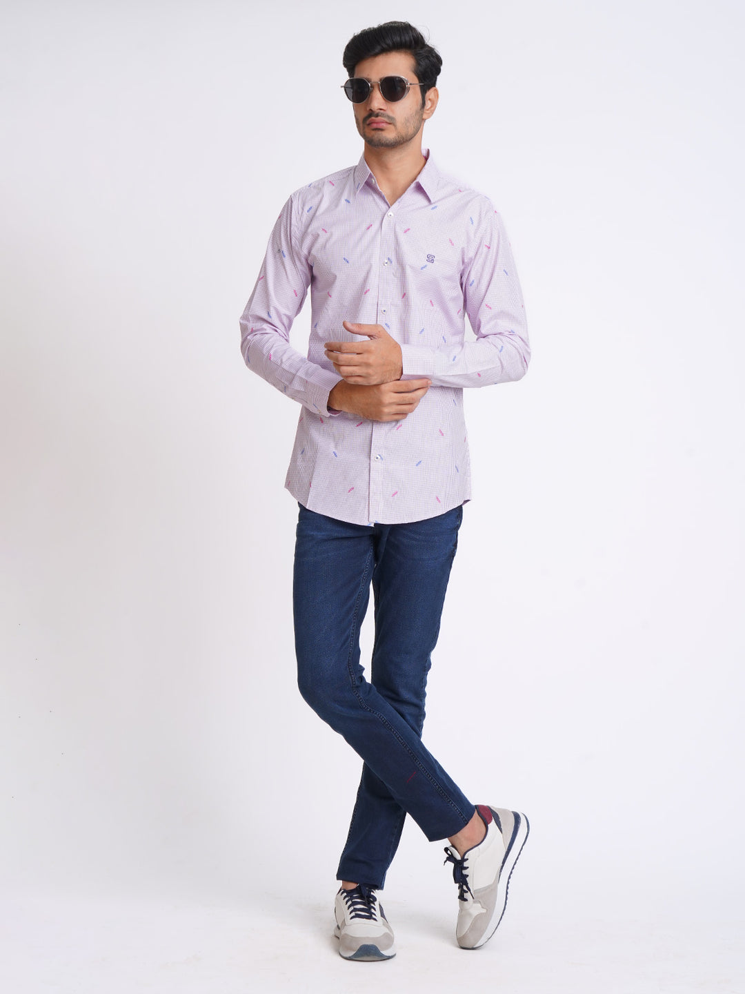 Light Purple Check Printed Casual Shirt (CSP-155)