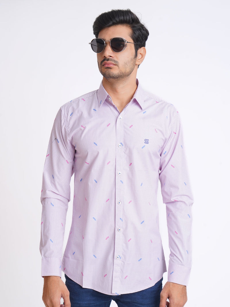 Light Purple Check Printed Casual Shirt (CSP-155)