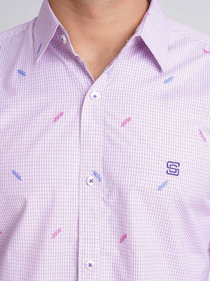 Light Purple Check Printed Casual Shirt (CSP-155)