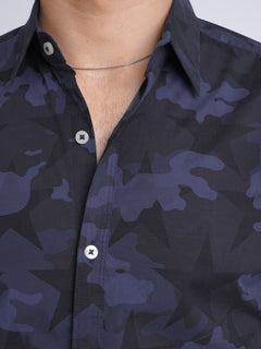 Dark Blue Camouflage Printed Casual Shirt (CSP-156)