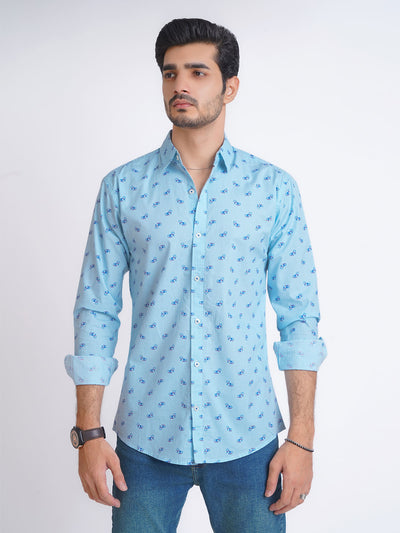 Sky Blue Designer Printed Casual Shirt (CSP-157)