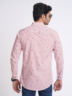 White & Red Lining Printed Casual Shirt (CSP-158)