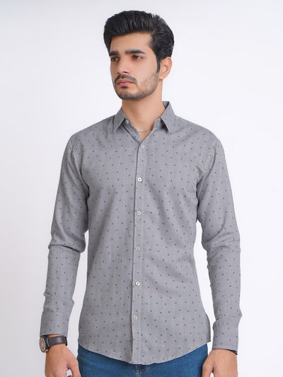Grey Self Designer Printed Casual Shirt (CSP-159)