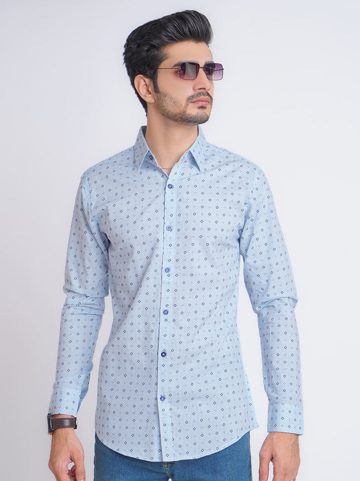 Sky Blue Designer Printed Casual Shirt (CSP-165)