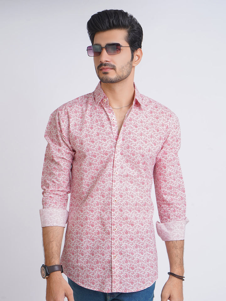 White & Red Designer Printed Casual Shirt (CSP-166)