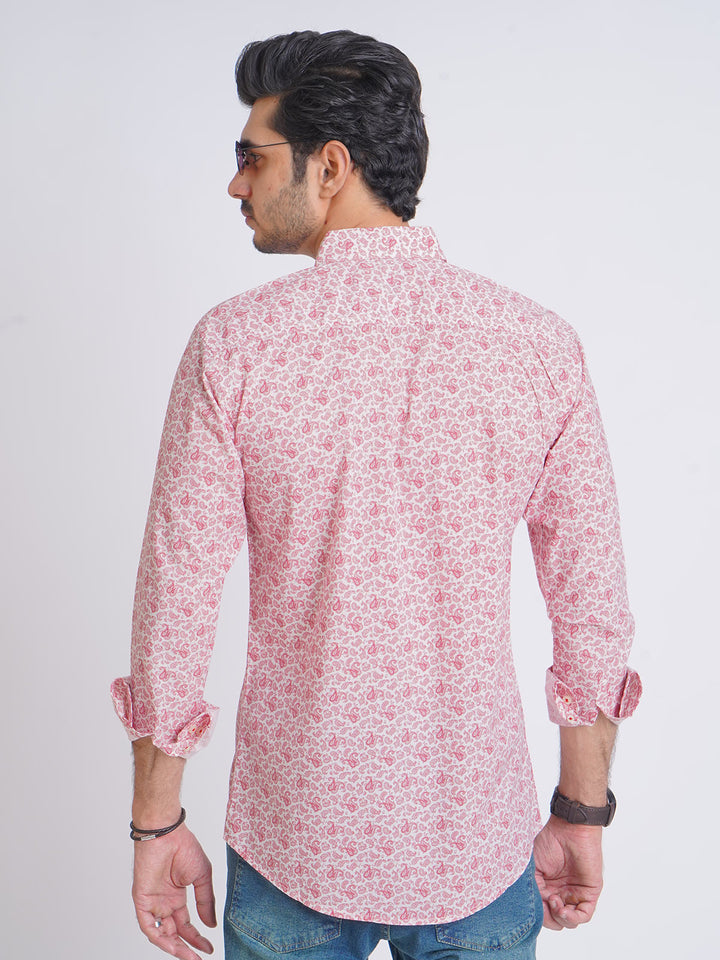 White & Red Designer Printed Casual Shirt (CSP-166)