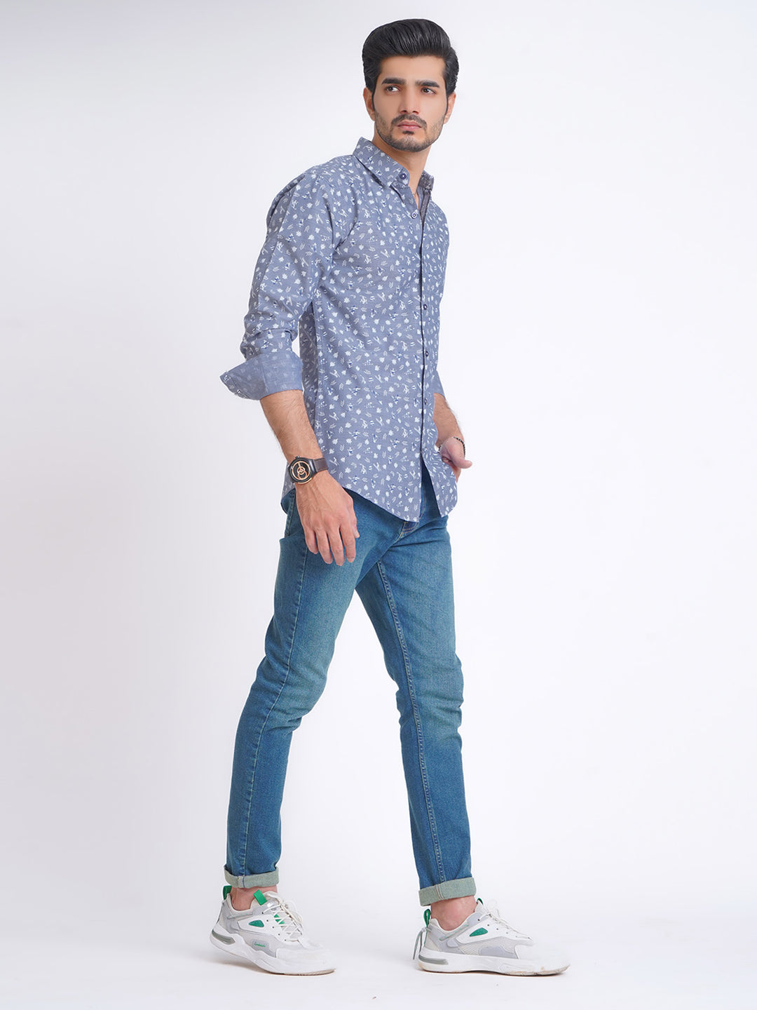 Blue Self Designer Printed Casual Shirt (CSP-168)