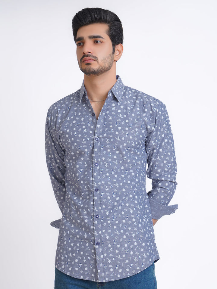 Blue Self Designer Printed Casual Shirt (CSP-168)