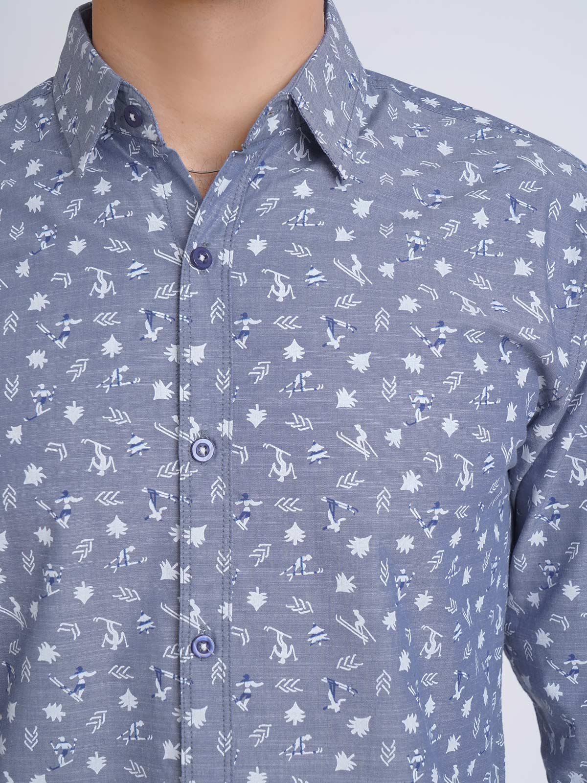 Blue Self Designer Printed Casual Shirt (CSP-168)
