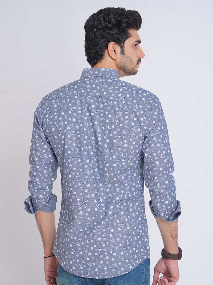 Blue Self Designer Printed Casual Shirt (CSP-168)