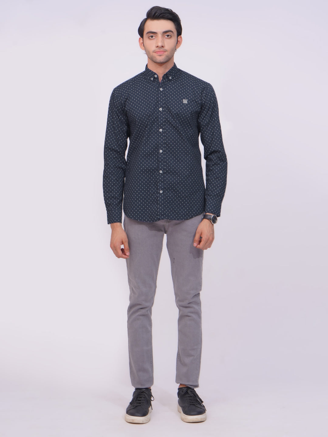 Navy Blue Designer Printed Casual Shirt (CSP-171)