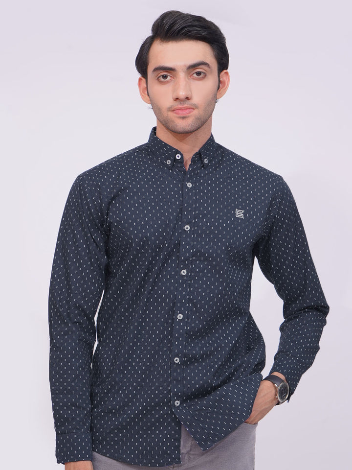 Navy Blue Designer Printed Casual Shirt (CSP-171)