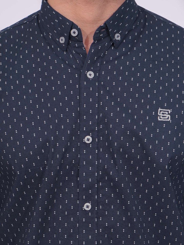 Navy Blue Designer Printed Casual Shirt (CSP-171)