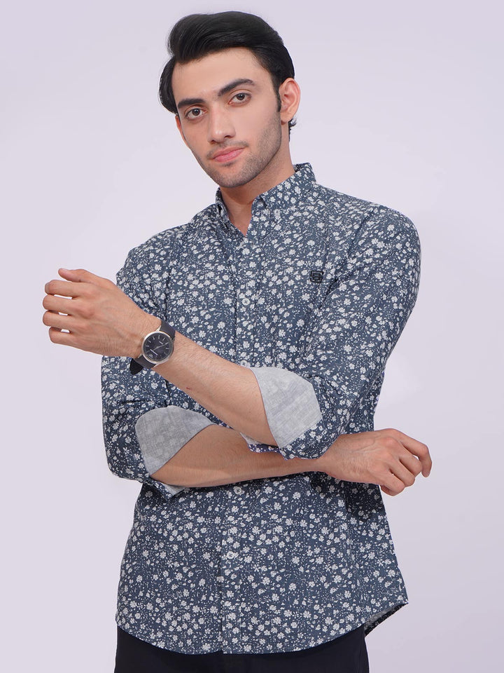 Blue & White Designer Printed Casual Shirt (CSP-179)