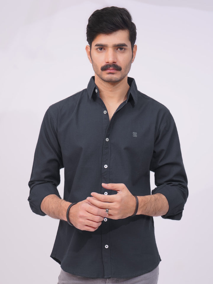 Navy Blue Self Button Down Casual Shirt  (CSB-181)