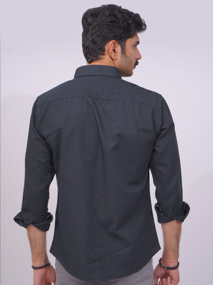 Navy Blue Self Button Down Casual Shirt  (CSB-181)