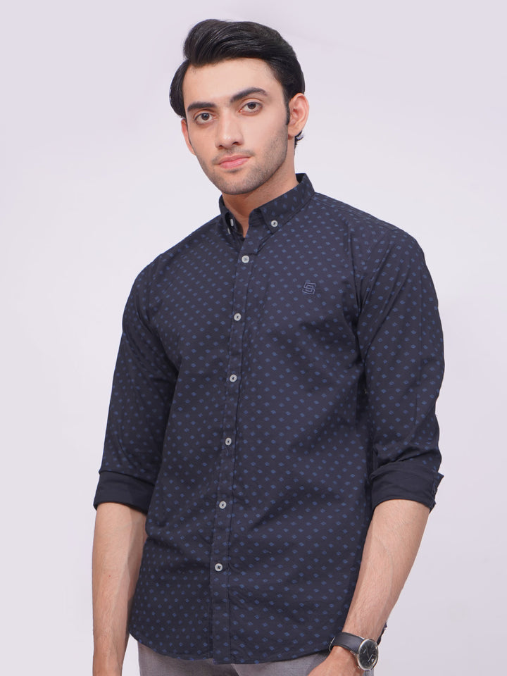 Navy Blue Designer Printed Casual Shirt (CSP-190)