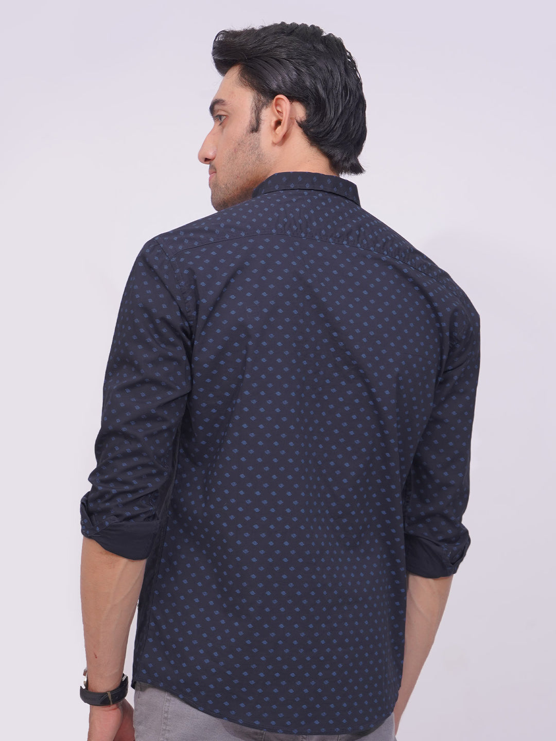 Navy Blue Designer Printed Casual Shirt (CSP-190)