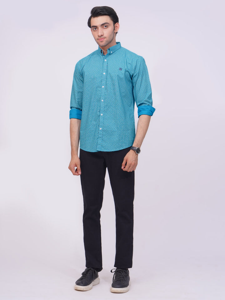 Aqua Blue Designer Printed Casual Shirt (CSP-193)