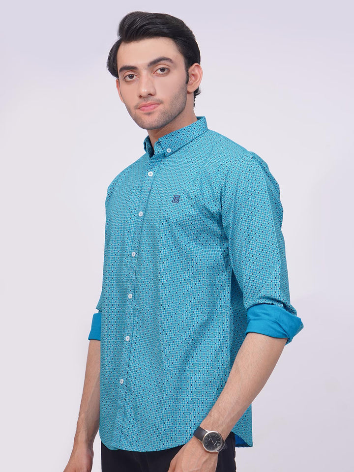 Aqua Blue Designer Printed Casual Shirt (CSP-193)