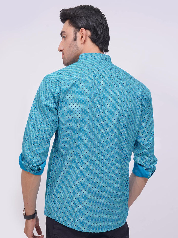 Aqua Blue Designer Printed Casual Shirt (CSP-193)