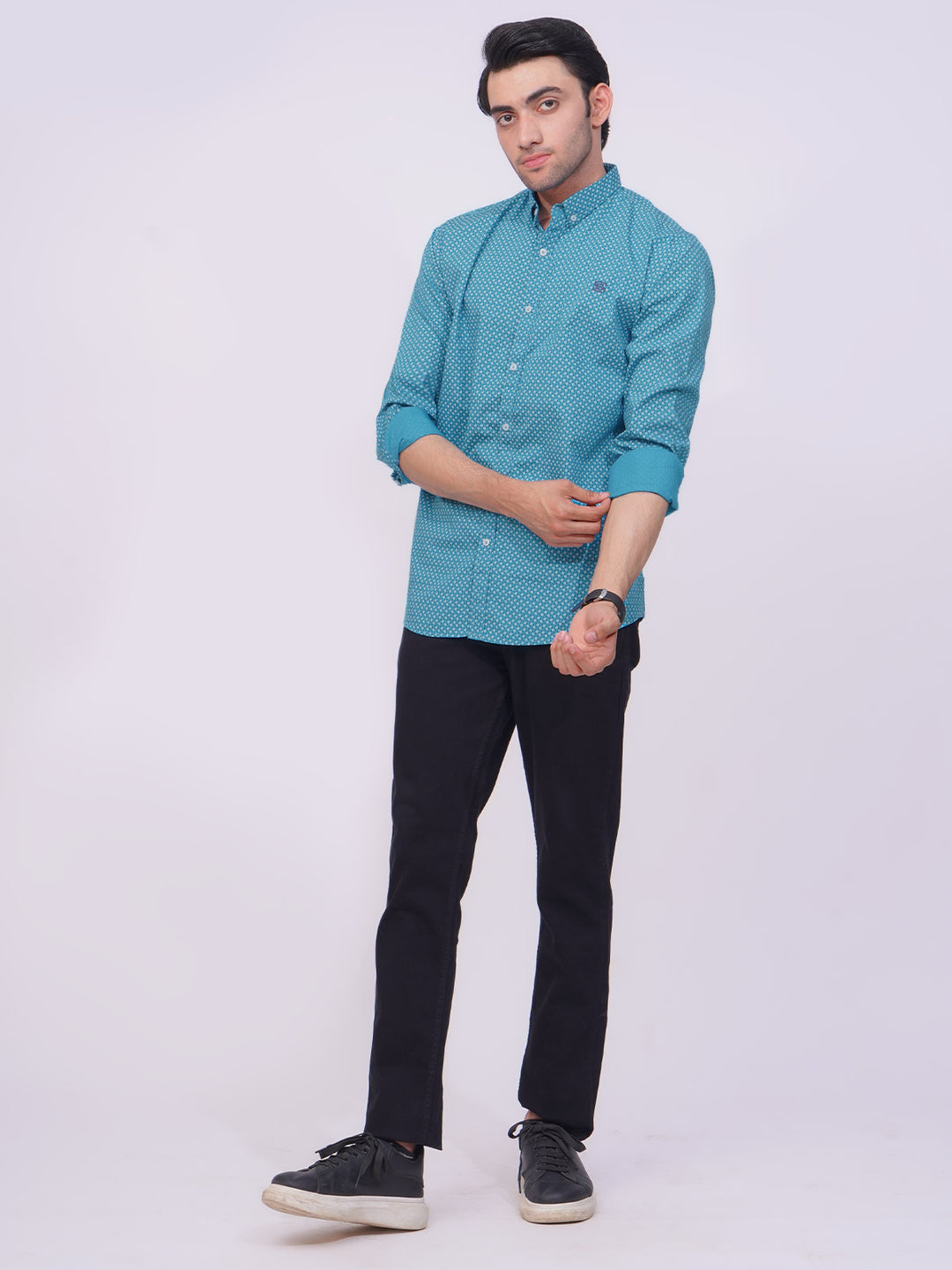 Sky Blue Designer Printed Casual Shirt (CSP-204)