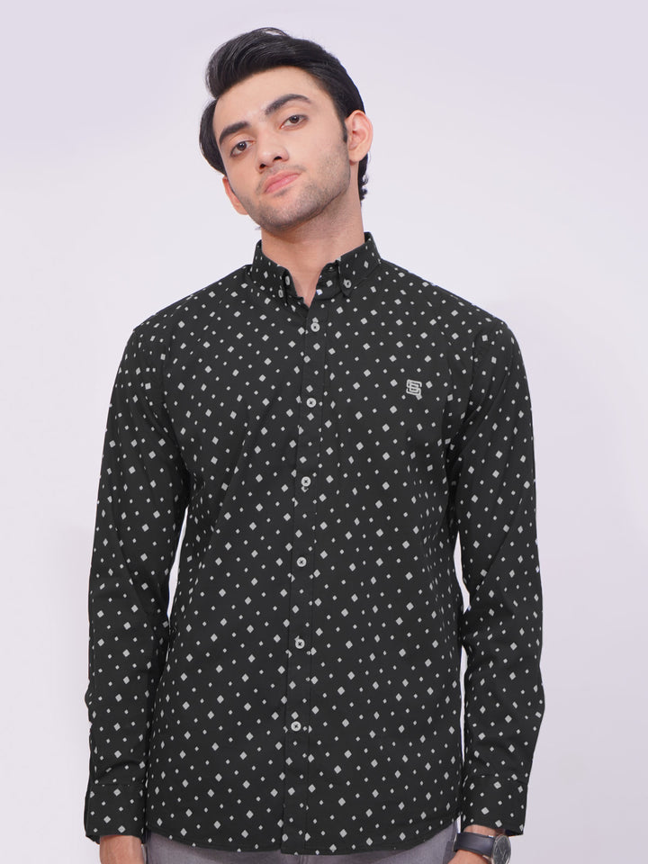 Black Designer Printed Casual Shirt (CSP-205)