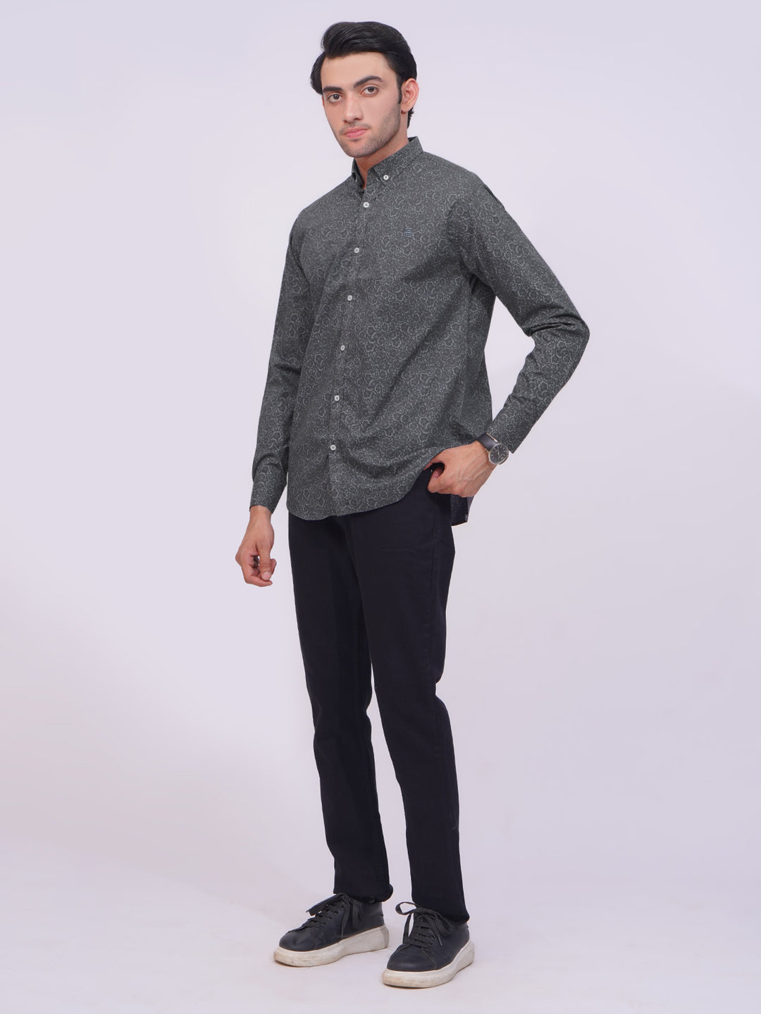 Dark Grey Designer Printed Casual Shirt (CSP-206)