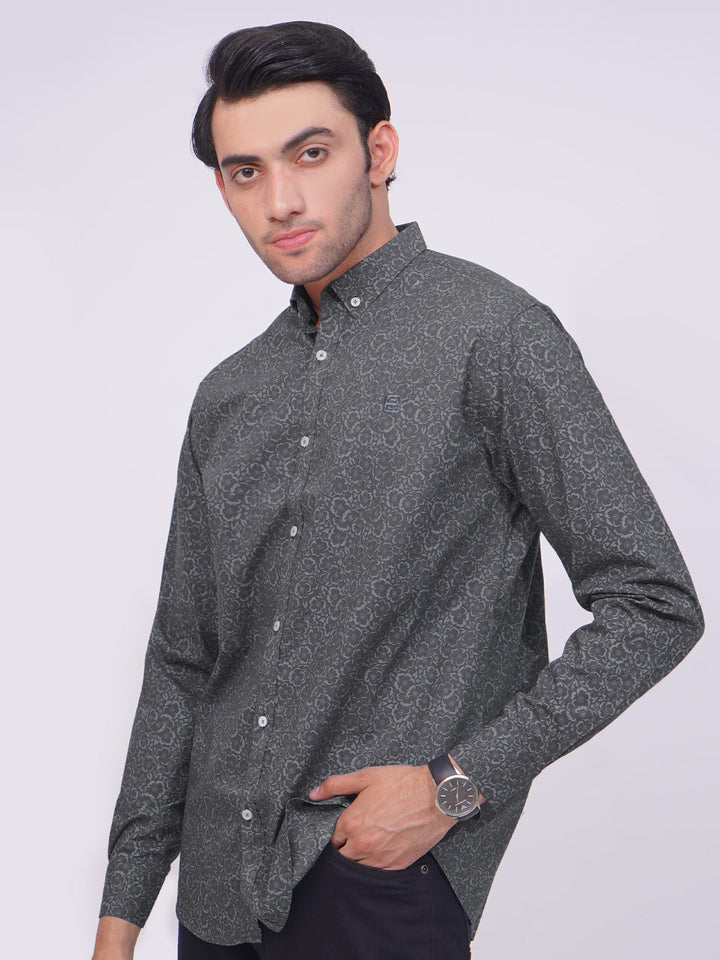 Dark Grey Designer Printed Casual Shirt (CSP-206)