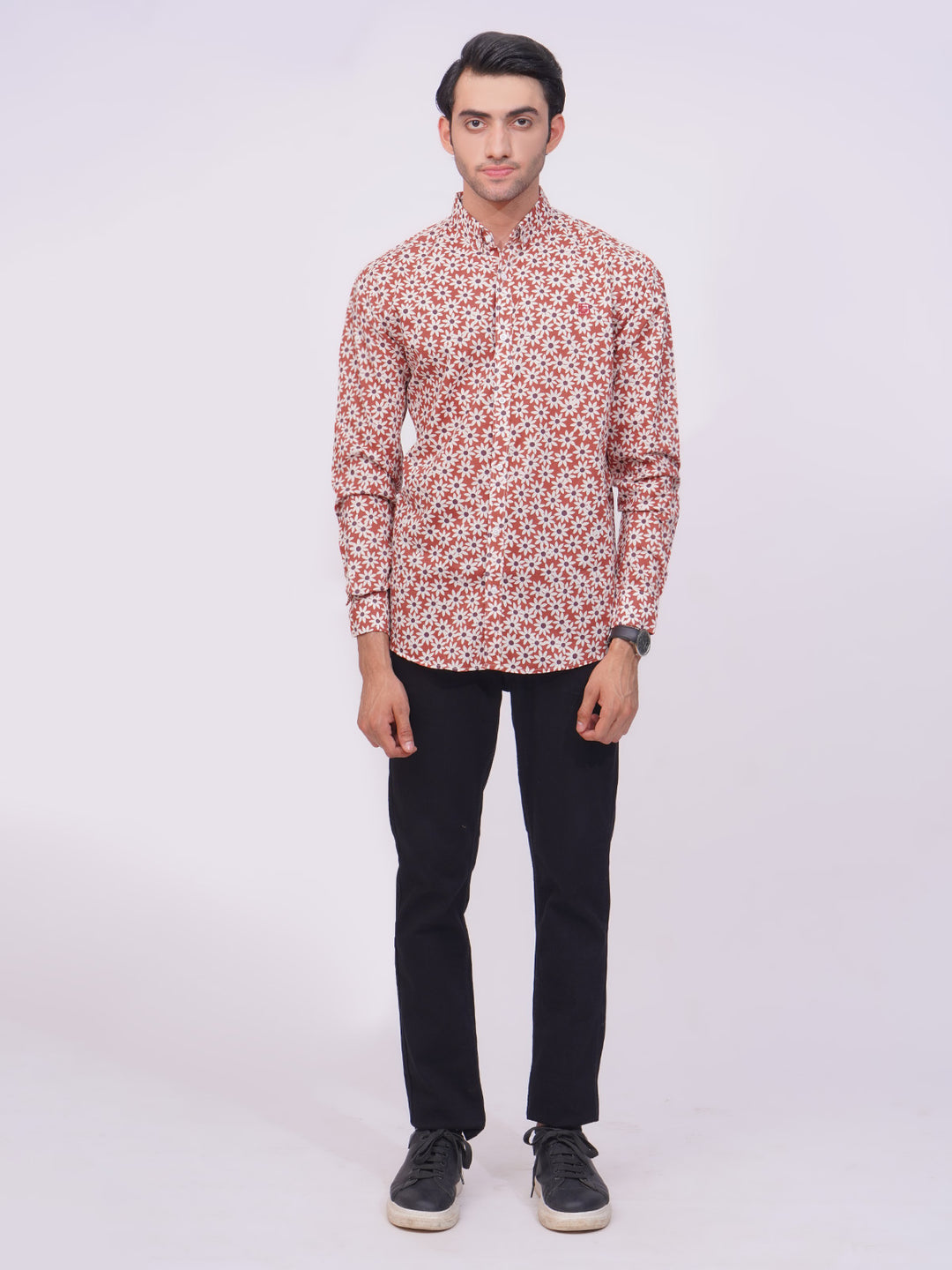 Brown & White Designer Printed Casual Shirt (CSP-207)