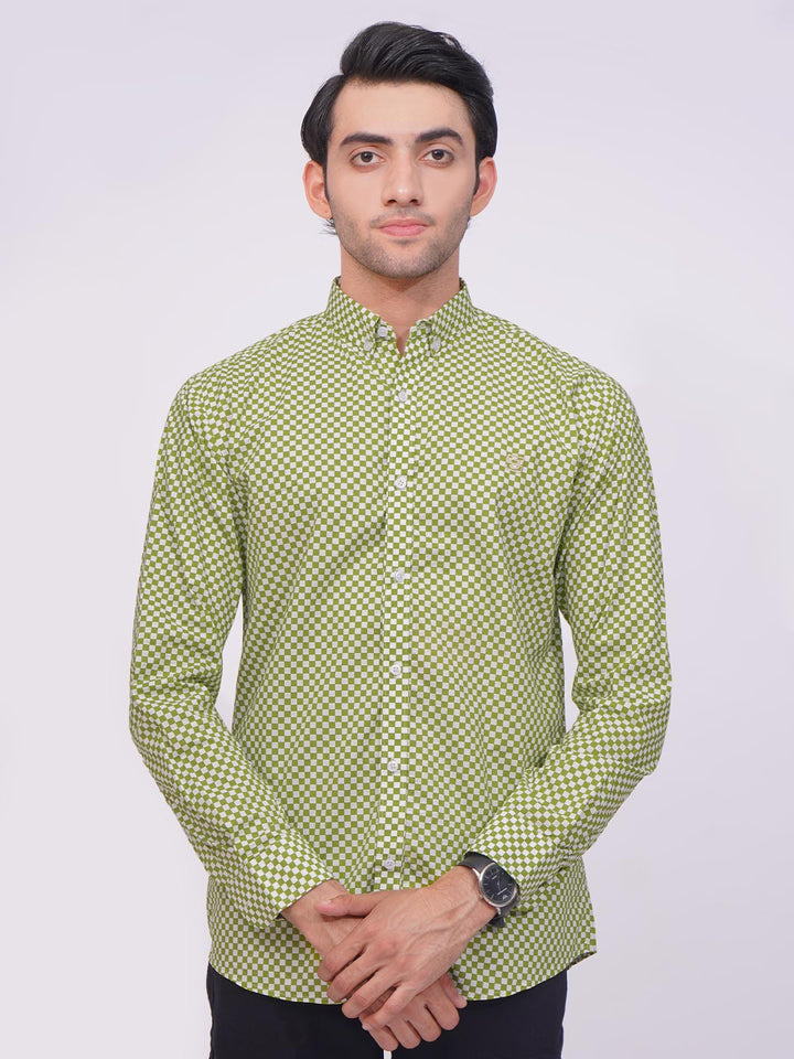 Green & White Designer Printed Casual Shirt (CSP-224)