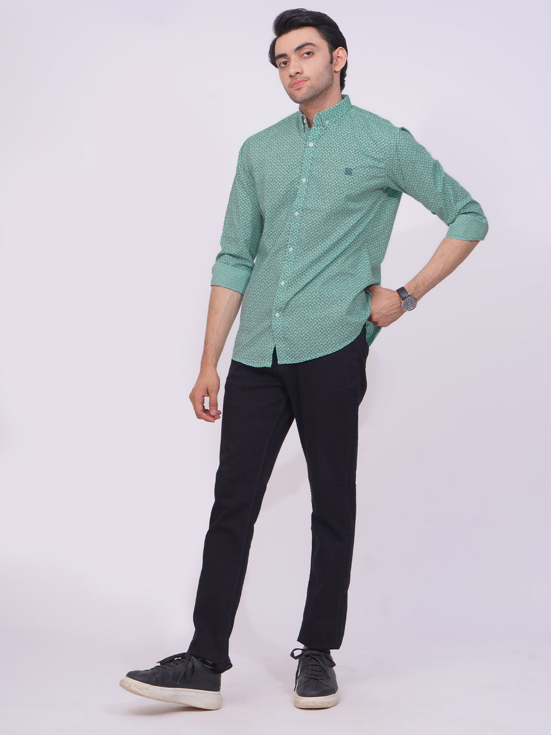 Light Green Designer Printed Casual Shirt (CSP-231)