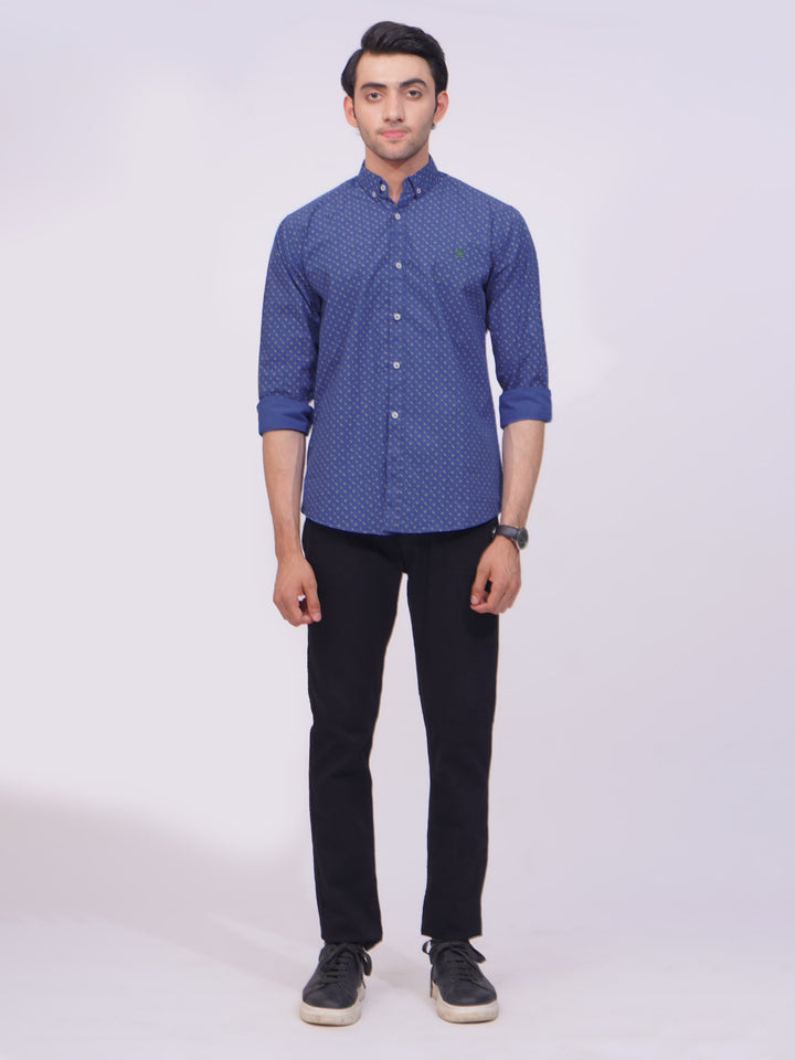 Royal Blue Designer Printed Casual Shirt (CSP-236)