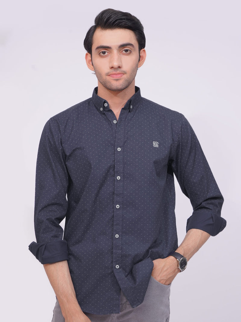 Dark Blue Designer Printed Casual Shirt (CSP-238)