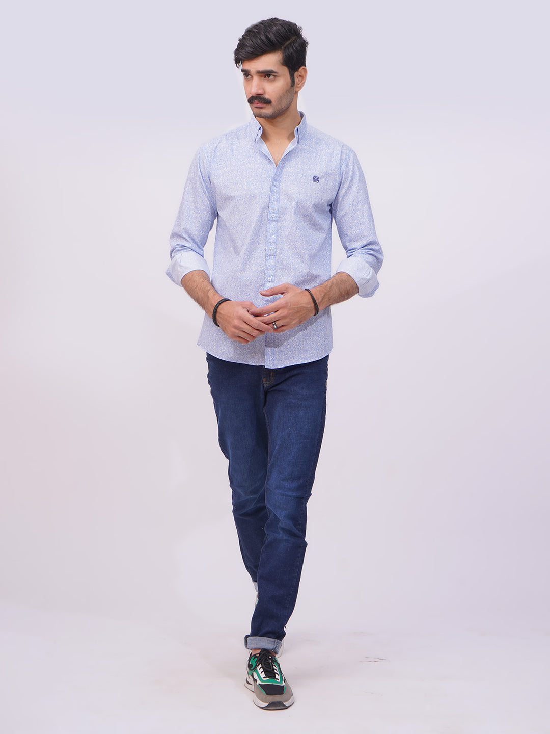 Light Blue Designer Printed Casual Shirt  (CSP-245)