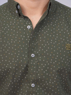 Olive Green Designer Printed Casual Shirt  (CSP-248)