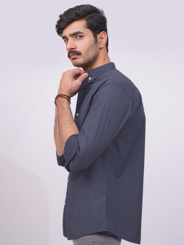 Navy Blue Polka Dotted Designer Printed Casual Shirt  (CSP-258)