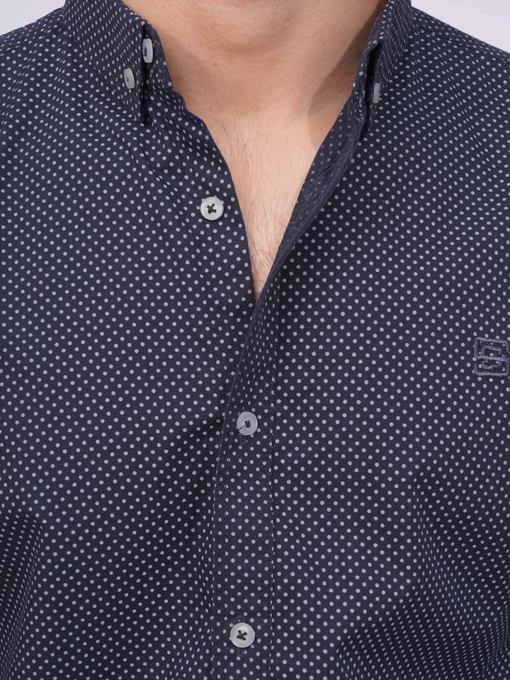 Navy Blue Polka Dotted Designer Printed Casual Shirt  (CSP-258)